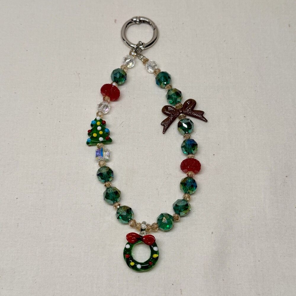 Handmade Christmas Beaded Purse Charm Holiday Bag Strap Accessory